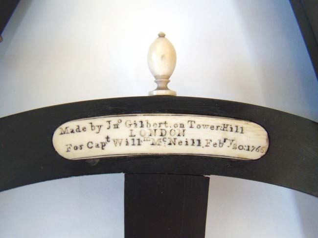 A Fine and Early Ebony Octant inscribed 'Made by John Gilbert on Tower Hill, London, for Capt. William McNeill, February 20, 1766.' — image 2